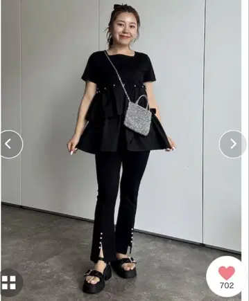 펄 장식 프론트 슬릿 슈퍼 스트레치 팬츠