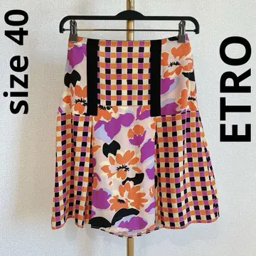 ETRO 에트로 실크 플라워 체크 플레어 미니 스커트 꽃무늬 새상품