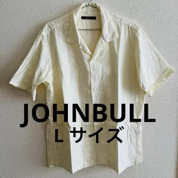 새상품급 [JOHNBULL] 반팔 셔츠 크림색 스트라이프 L 사이즈