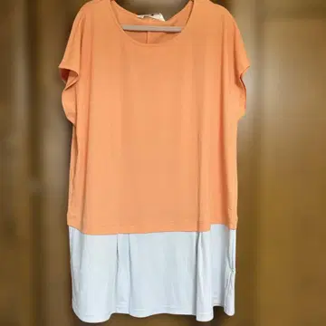 오렌지 반팔 튜닉 베이지 밑단 절개