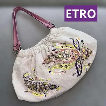 [레어] ETRO 에트로 린넨 꽃무늬 페이즐리 자수 핸드백 핑크