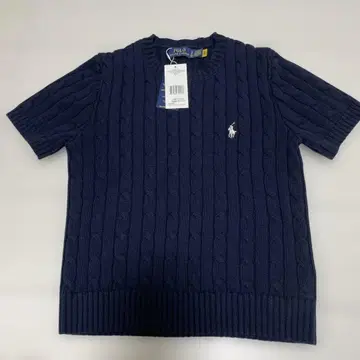POLO RALPH LAUREN 케이블 니트 반팔 스웨터 S 네이비