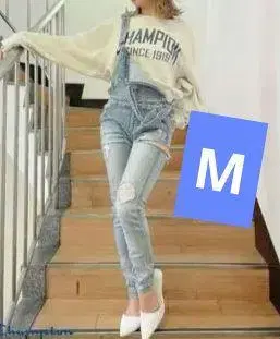 제이다 살로펫 라이트 블루 데미지 데님 오버롤