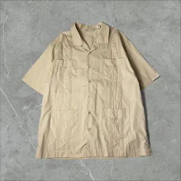 HAVANERA 다이아 자수 오픈 카라 셔츠 쿠바 셔츠 XL 베이지