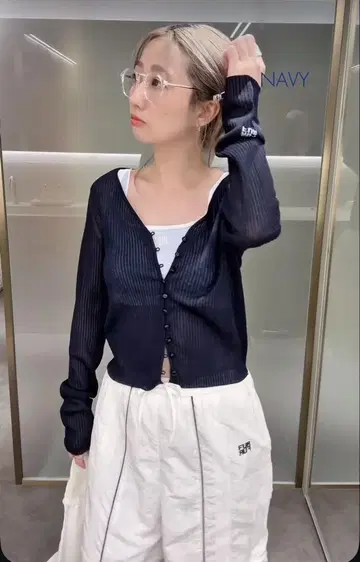FURFUR 로고 시스루 골지 가디건 루미네 한정