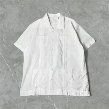 ROMANI 플리츠 오픈 카라 셔츠 큐바 셔츠 XL 화이트