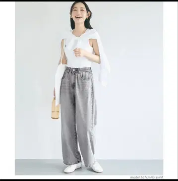 새상품 썸머 데님 허리밴딩 이지 팬츠 와이드 레그 데님 그레이 S