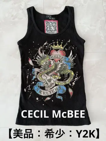 [레어] CECIL McBEE 세실 탱크탑 Y2K 타투 패턴 그런지