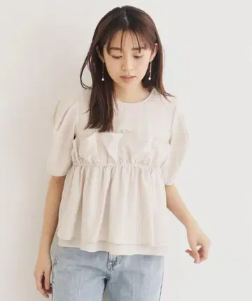 index 새틴 레이어드 블라우스 내추럴 M
