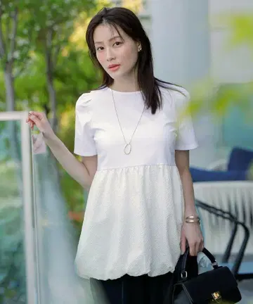 any SiS 애니시스 [세탁 가능] 콤비네이션 페플럼 튜닉 화이트