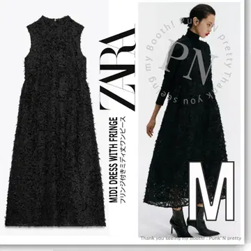 2025SS 새상품 ZARA 프린지 미디 원피스 M 블랙