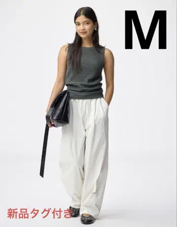 지유 배럴 레그 풀온 팬츠 화이트 M