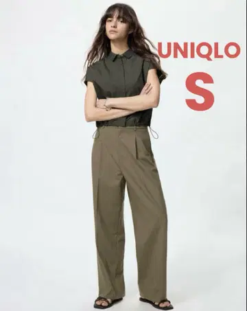 [ UNIQLO ] 유니클로 턱 와이드 팬츠 S 올리브 밑단 기장 수선