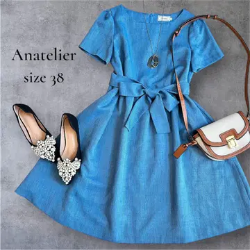 [새상품급] Anatelier 데님풍 원피스 38 M 상당 허리 리본