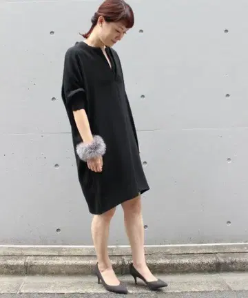 [ NOBLE ] V넥 7부 소매 원피스 블랙 38 FRAMeWORK