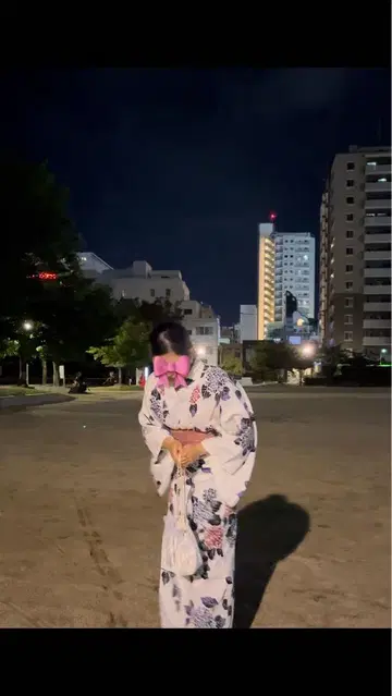 꽃무늬 유카타 핑크 리본 포함