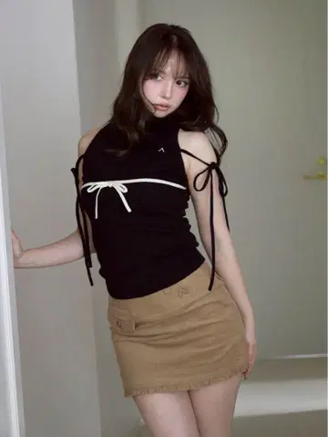 andmary Adele ribbon tank Black