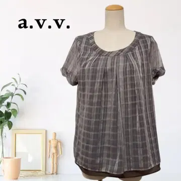 zB478 [M] a.v.v. 블라우스 라운드넥 체크 무늬