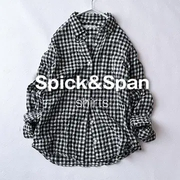스픽앤스팬 셔츠 블라우스 코튼 긴팔 깅엄 체크 화이트 블랙 O