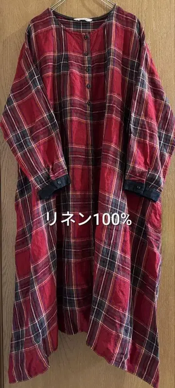 blue willow 블루 윌로우 린넨 100% 타탄 체크 원피스