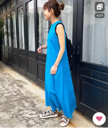새상품 스픽 앤 스팬 린넨 아메슬리브 드레스 38 블루