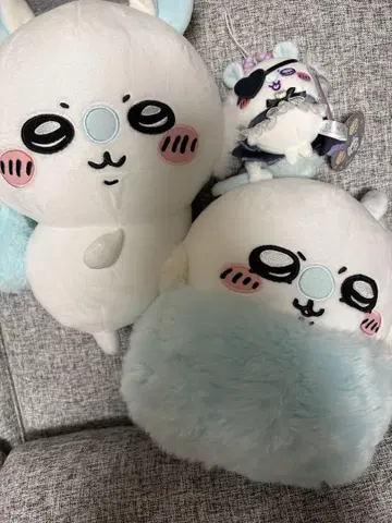 봉제 인형 2개 세트 화이트, 스카이블루