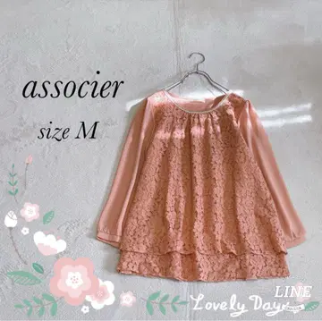 [ associer ] 풀오버 블라우스(M) 레이스 튜닉 살몬 핑크