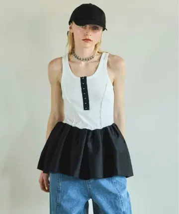 Satin Combination Peplum Tank Top