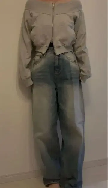 와이드 데님 y2k 청바지 페이드풍 착용 이미지 있음