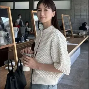 CLANE 3D DOT HALF SLEEVE KNIT CARDIGAN