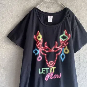 네온풍 루돌프 무늬 T셔츠 LET IT Glow 블랙