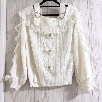 LIZLISA 레이스업 슬리브 오프숄 니트 화이트