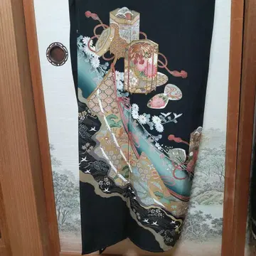 흑색 전통 예복 기모노 자수 기모노 고품질