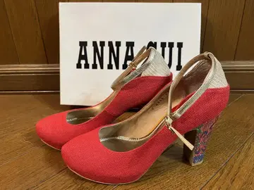 [미사용] 안나수이 ANNA SUI 펌프스 빨간색 꽃무늬 힐 23.5cm
