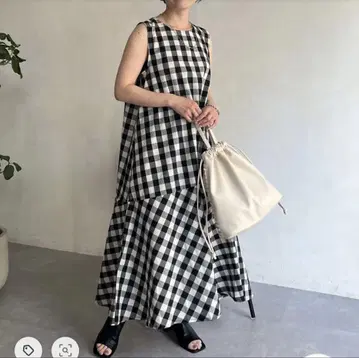 chez toi 깅엄 체크 티어드 롱 원피스 새상품