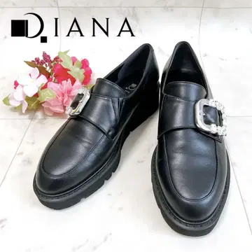 컨디션 최상 DIANA 통굽 로퍼 23cm 비쥬 버클 가죽 천연 가죽