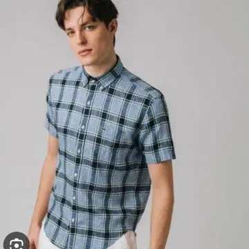LACOSTE 린넨 체크 반팔 셔츠