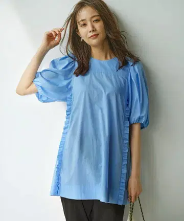 쿠미쿄쿠 코튼 론 볼륨 슬리브 블라우스 M