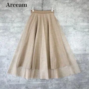 Areeam 아림 튤 절개 체크 무늬 롱 스커트
