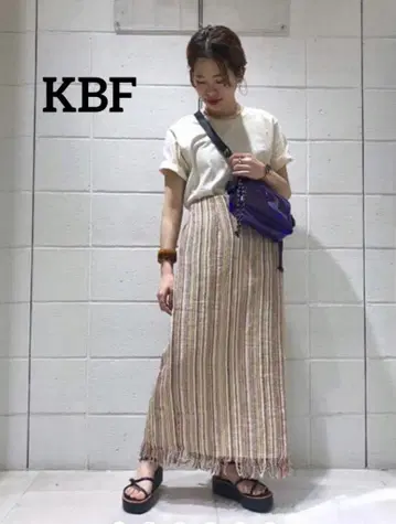 택 포함 미사용품 KBF 컬러 트위드 프린지 스커트 롱 스커트