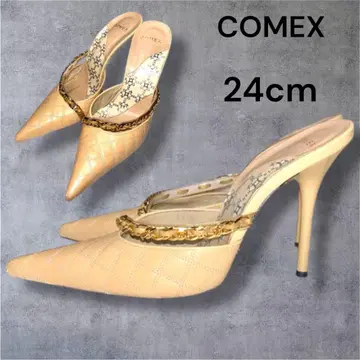 COMEX 골드 벨트 퀼팅 하이힐 로고 마크 이너 뮬 L