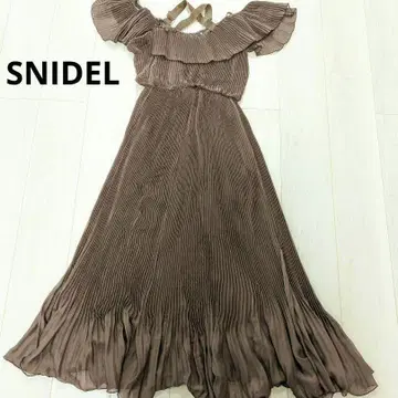 SNIDEL 크리스탈 플리츠 원피스 브라운 포멀 드레스