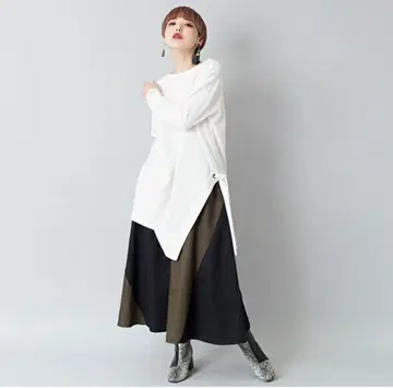 오즈모시스 osmosis 바이컬러 플레어 스커트 롱 허리밴딩