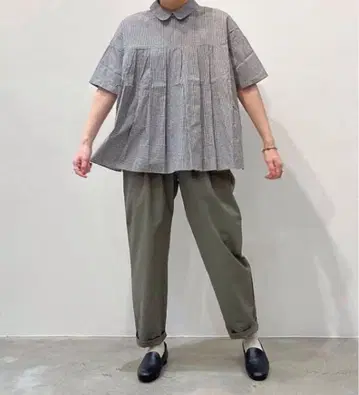 일본제 [휴일과 시] 사쿠라 블라우스 깅엄 체크 블라우스 코튼 블라우스