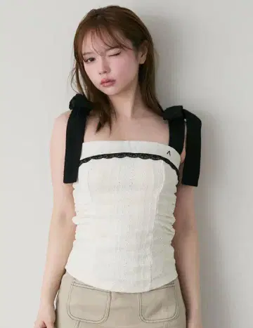 andmary Samantha 리본 탑 아이보리