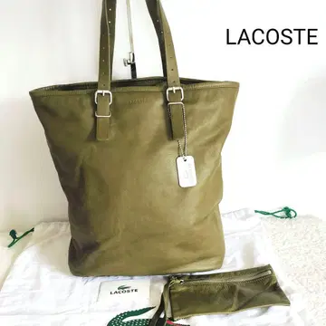 새상품급 LACOSTE 라코스테 남성용 토트백 가죽 카키 파우치 포함