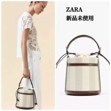 완판템 ZARA 스트라이프 패턴 캔버스 버킷 백 택 포함 새상품