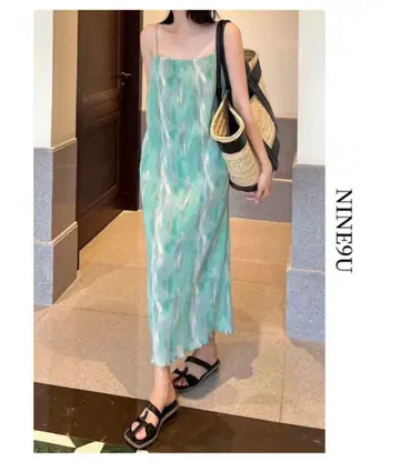 tie-dye pleats long one-piece NINE
