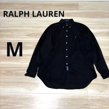 RALPH LAUREN 버튼 다운 셔츠 M 긴팔 셔츠 로고 자수 블랙