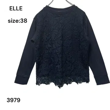 엘르 ELLE 셔츠 상의 레이스 네이비 38 긴팔 예쁨